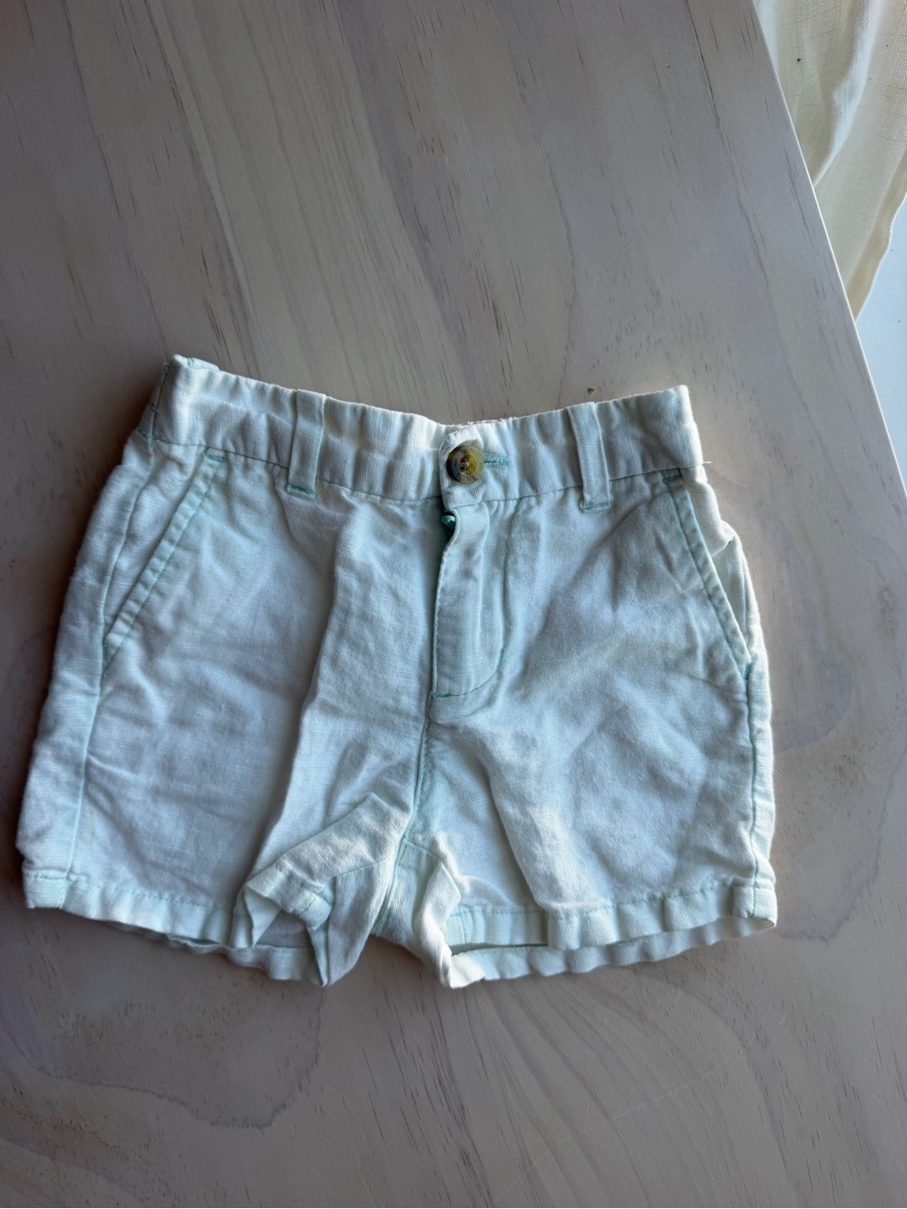 Janie and Jack White Shorts with Mint Stitching